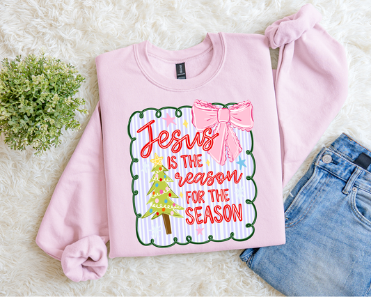 Coquette Framed Jesus Is The Reason Sweatshirt.