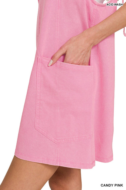 Acid-Washed Overall Mini Dress Zenana RTS
