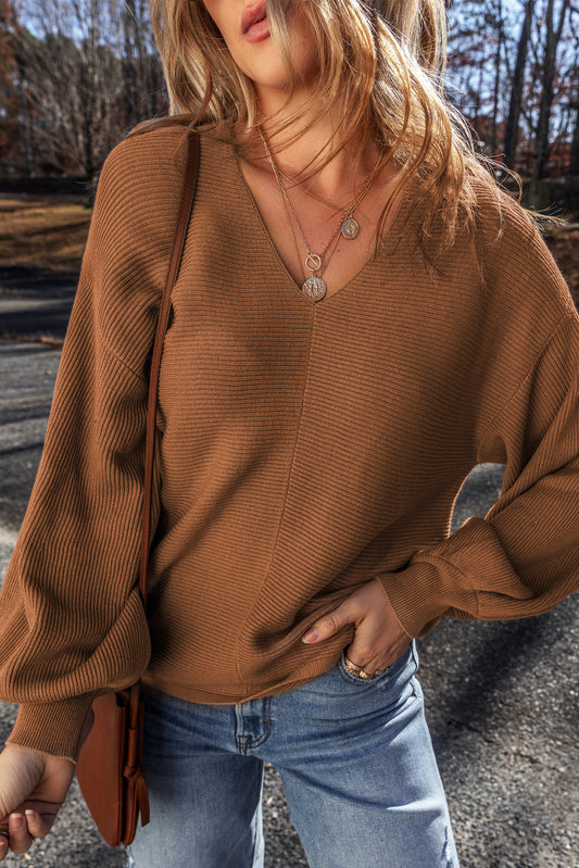 Camel Ribbed Knit Sweater FB