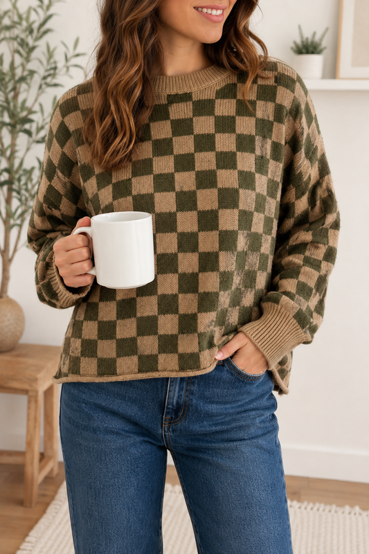 Checkered Knit Sweater