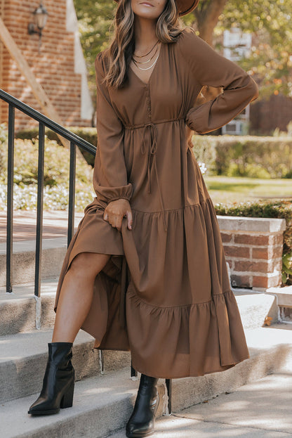 Chestnut Button Tiered Maxi Dress September.