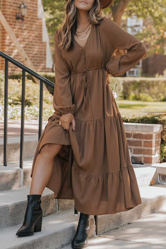 Chestnut Button Tiered Maxi Dress September.