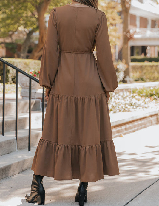 Chestnut Button Tiered Maxi Dress September.