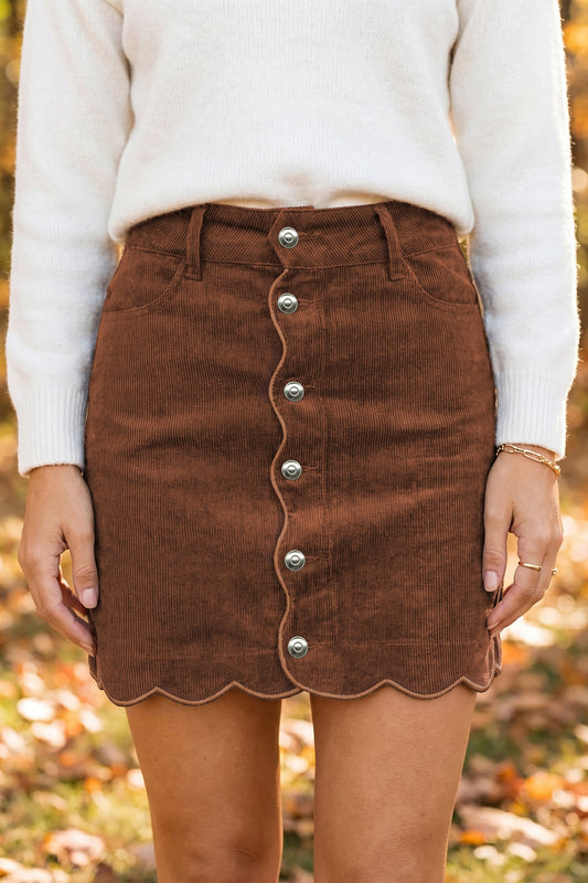 Coffee Button Corduroy Skirt