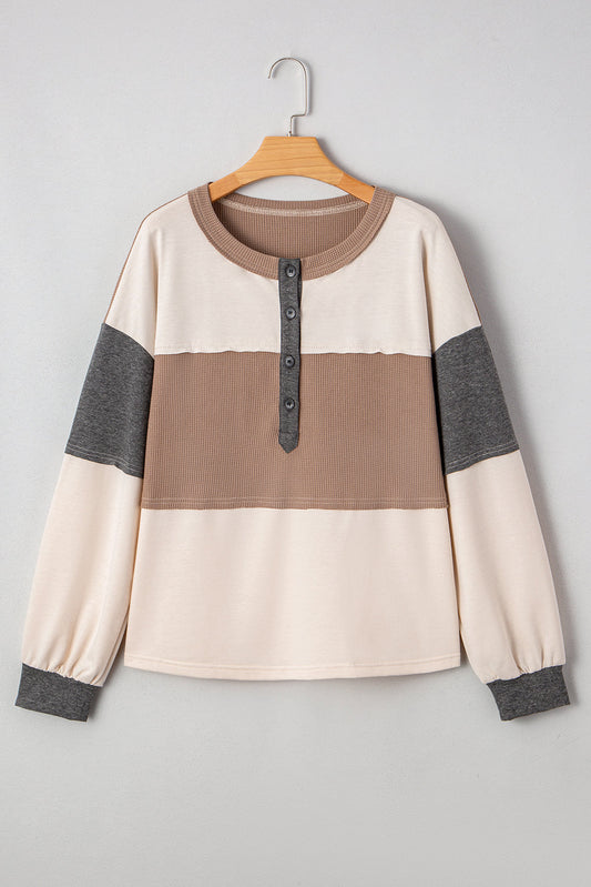 Colorblock Waffle Henley Top August.
