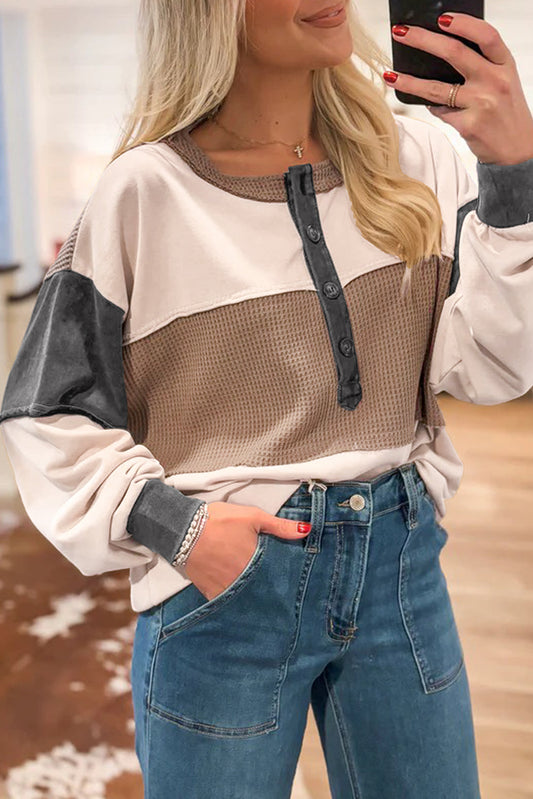 Colorblock Waffle Henley Top August.