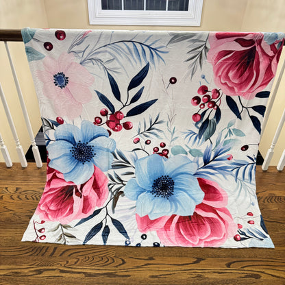 Blanket - Christmas Red Pink Blue Winter Floral - PREORDER ENDS 10/10