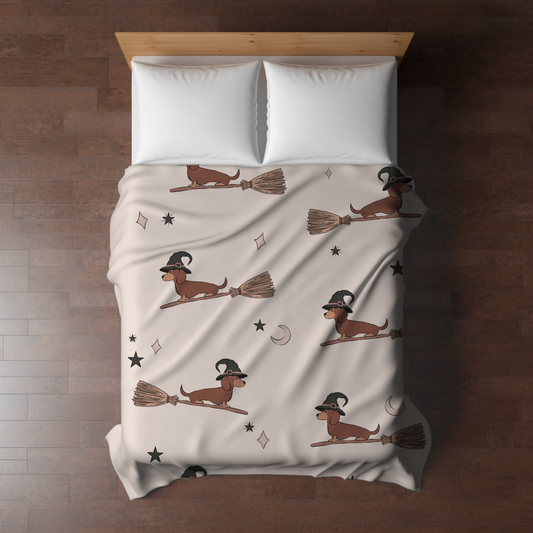 Blanket - Halloween - Dog Dachshund Witch Broom - PREORDER