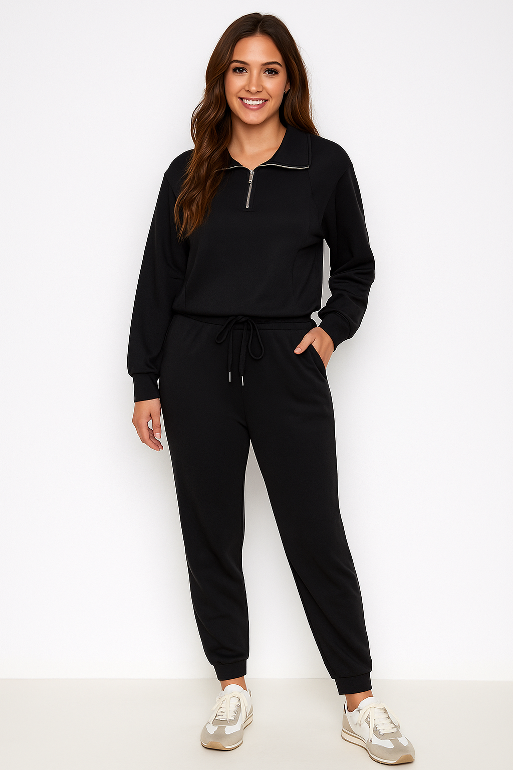 Zip Collar Drawstring Pants Set *two colors* FB