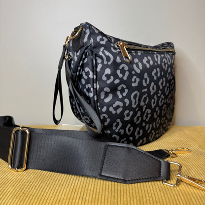 Roni - Nylon Crossbody - Black & Grey Animal - PREORDER