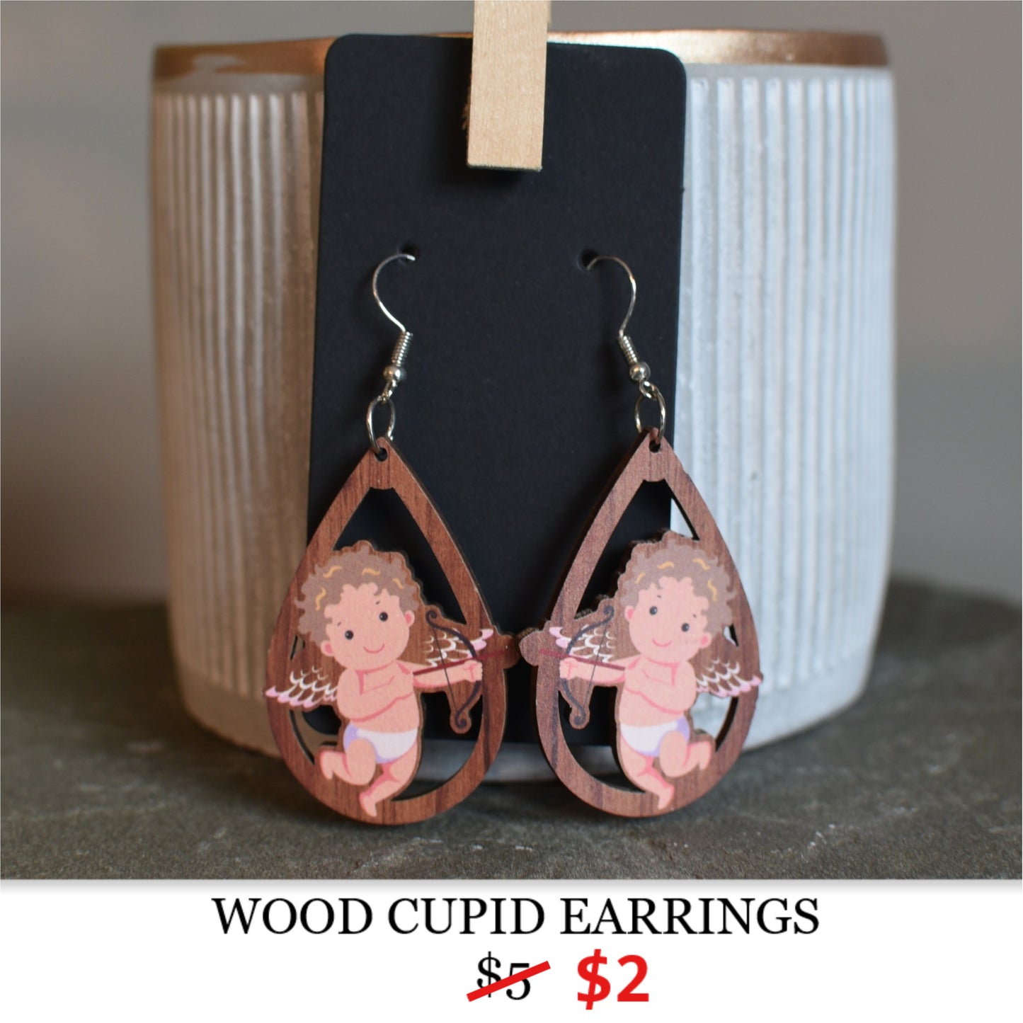 WOOD CUPID EARRINGS