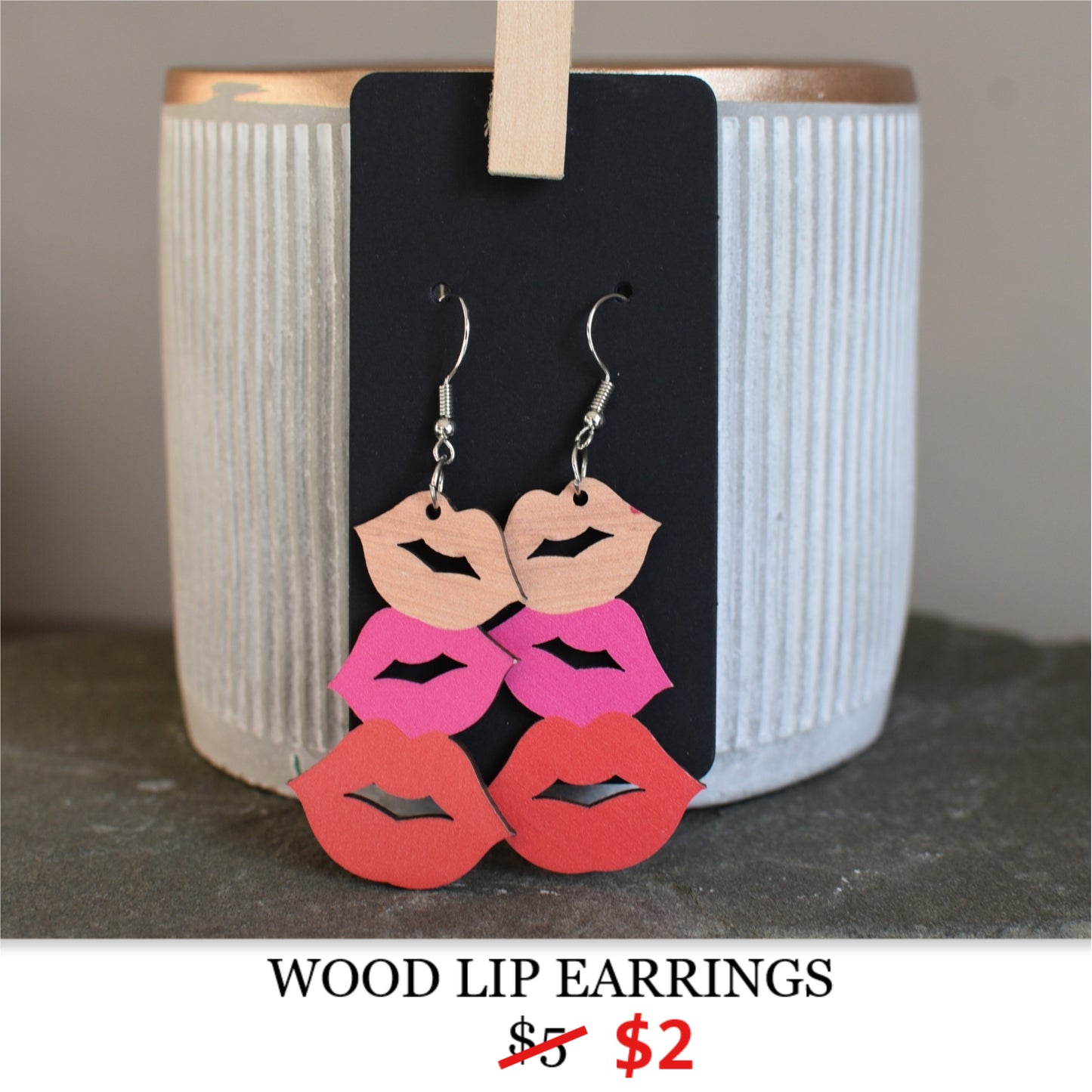 WOOD LIP EARRINGS