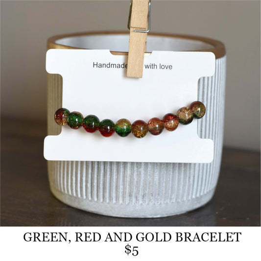 GREEN, RED AND GOLD BRACELET