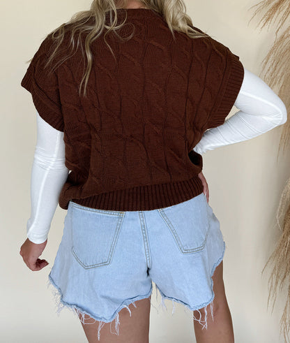 Dark Brown Cable Sweater August.