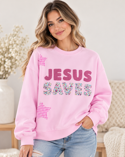 Patchwork Jesus Saves Baggy Sweatshirt