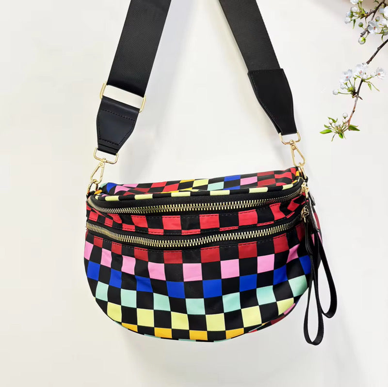 Roni - Nylon Crossbody - Colorful Checkered on Black