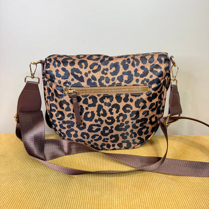 The Roni Nylon Crossbody - Black & Caramel Animal Print