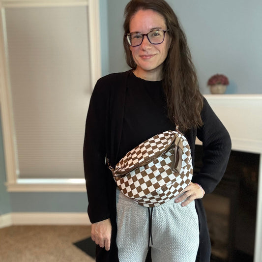 Roni - Checkered - Nylon Crossbody - Chocolate