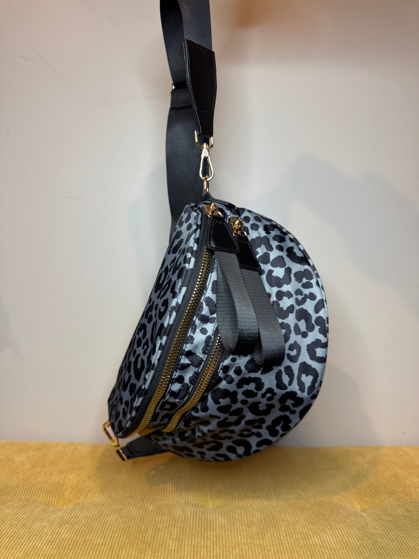 The Roni Nylon Crossbody - Animal Print Grey with Black