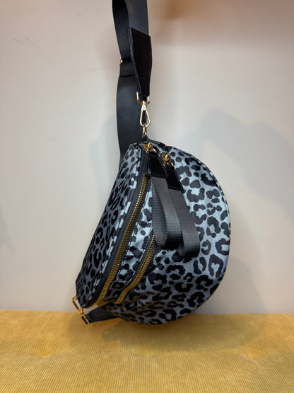 The Roni Nylon Crossbody - Animal Print Grey with Black