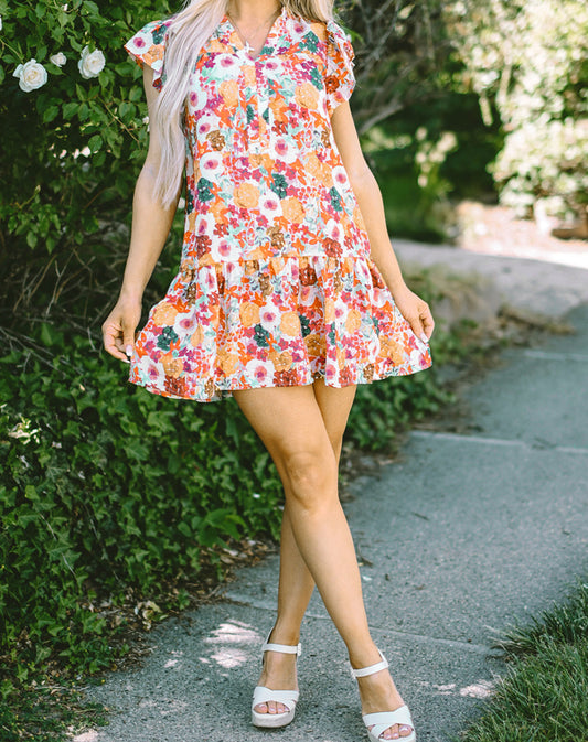 Floral Flutter Sleeve Dress FB