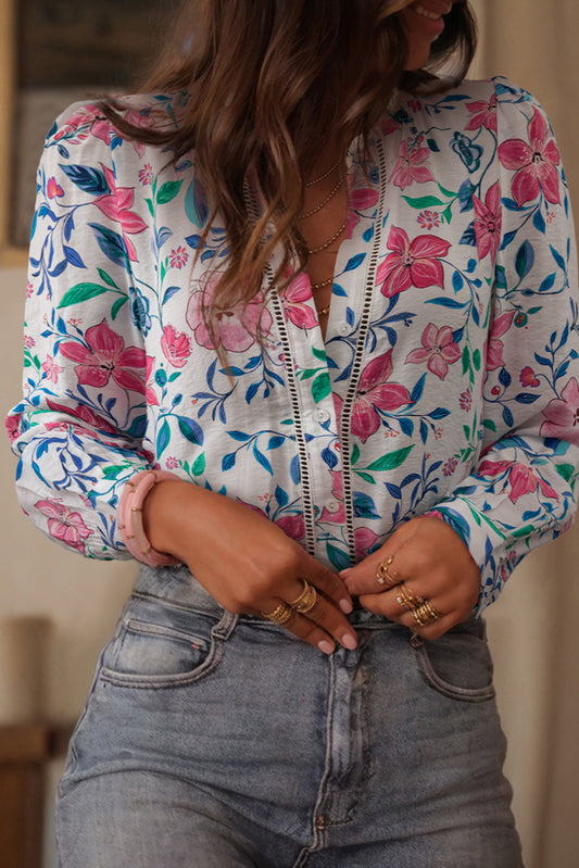 Floral Lace Button Up Blouse August.