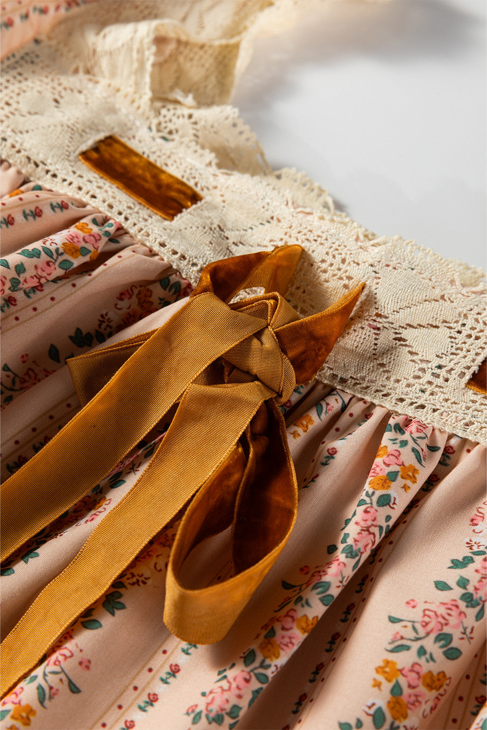 Floral Velvet Bow Loose Mini Dress FB