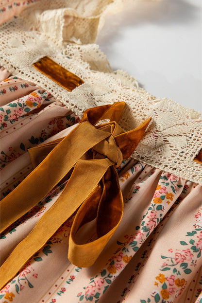 Floral Velvet Bow Loose Mini Dress FB