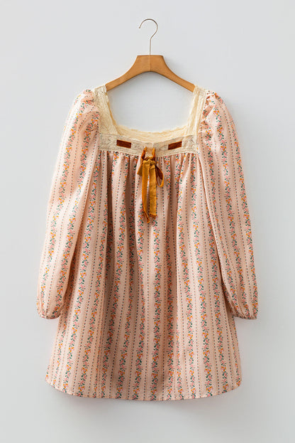 Floral Velvet Bow Loose Mini Dress RTS