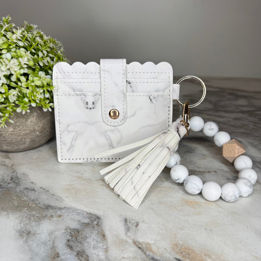 Silicone Bracelet Keychain with Scalloped Card Holder - Marble