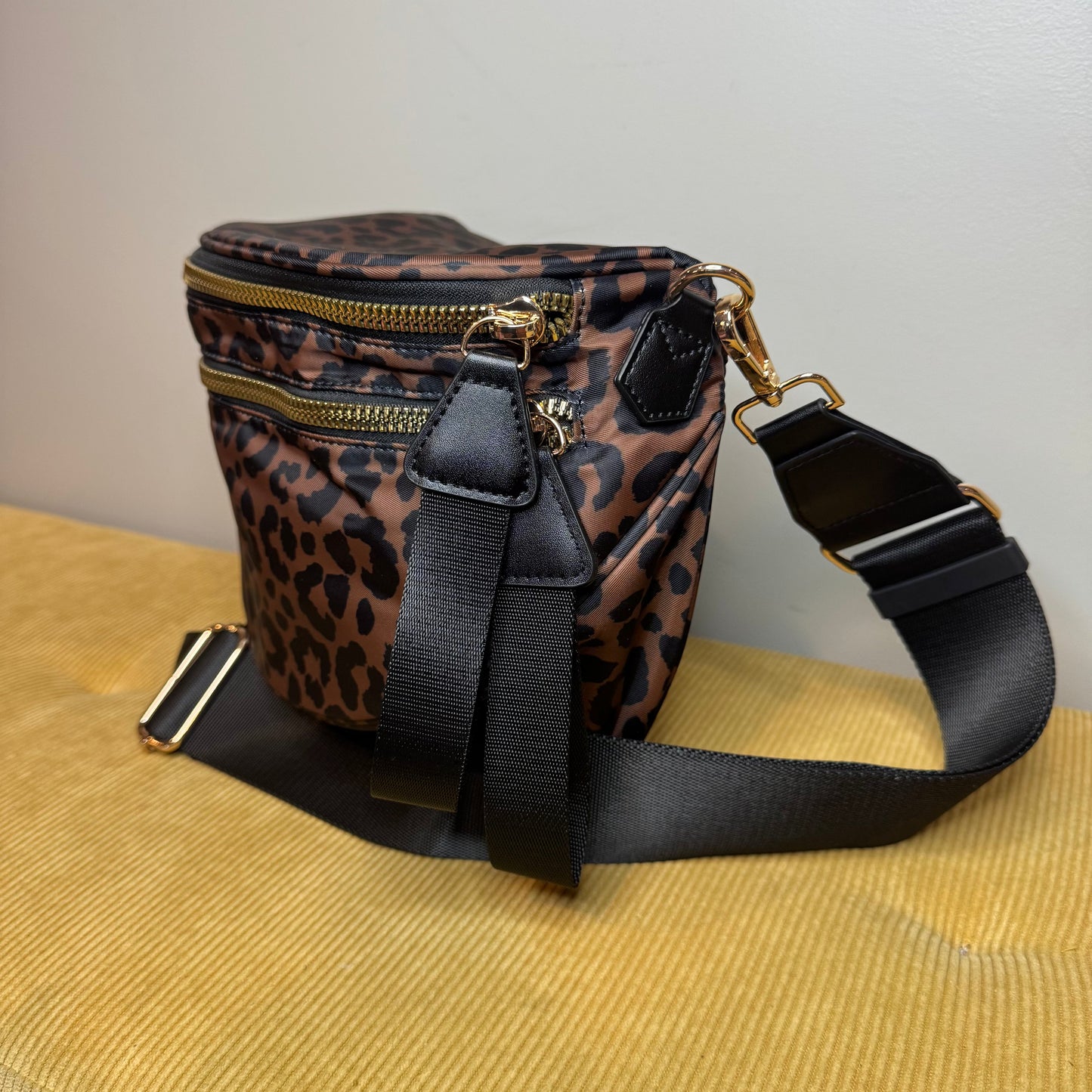 The Roni Nylon Crossbody - Animal Print Black & Caramel