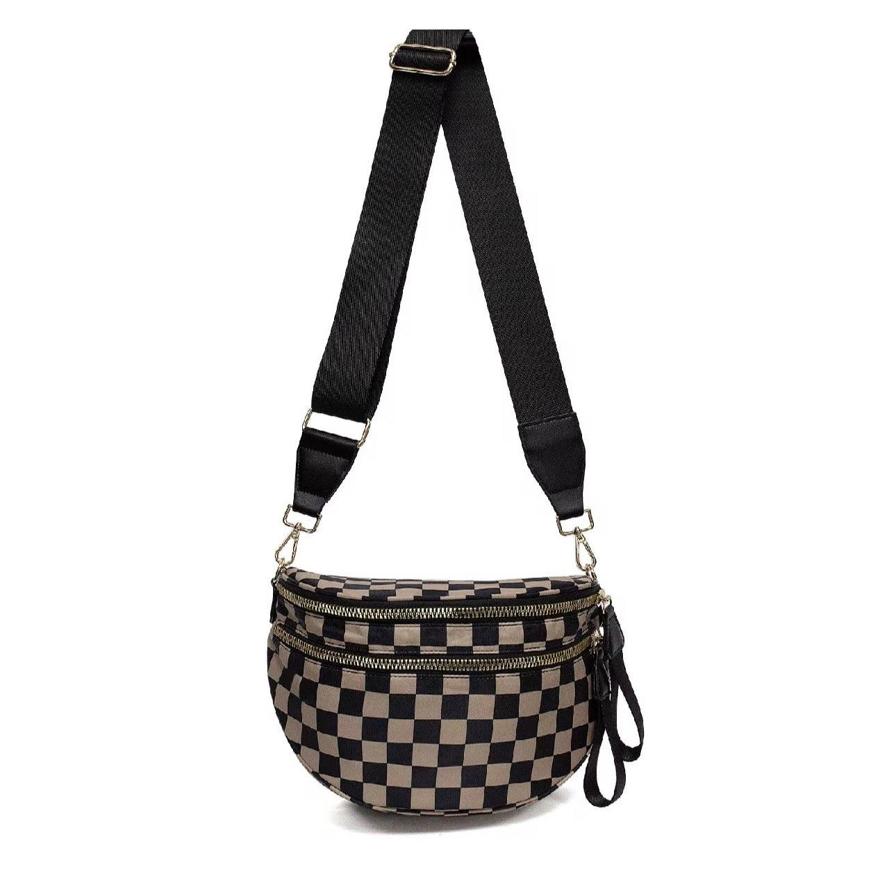 The Roni Nylon Crossbody - Checkered Black + Tan