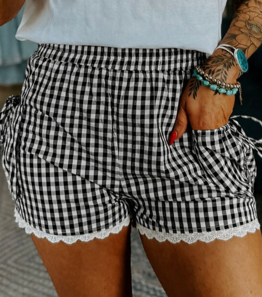 Black Gingham Lace Short
