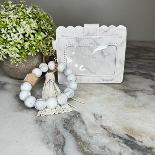 Silicone Bracelet Keychain with Scalloped Card Holder - Marble