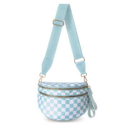 The Roni Nylon Crossbody - Checkered Aqua