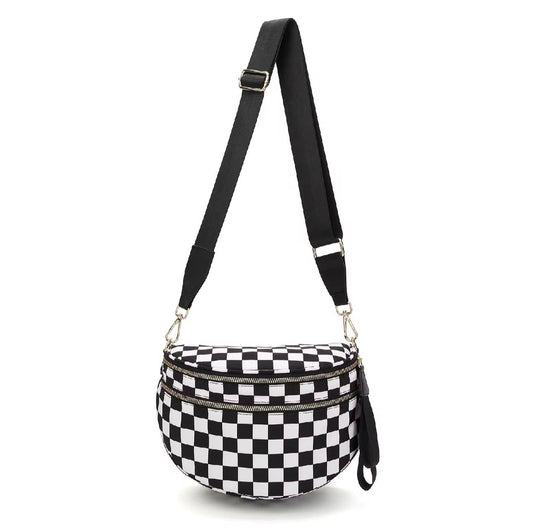 The Roni Nylon Crossbody - Checkered Black & White - PREORDER