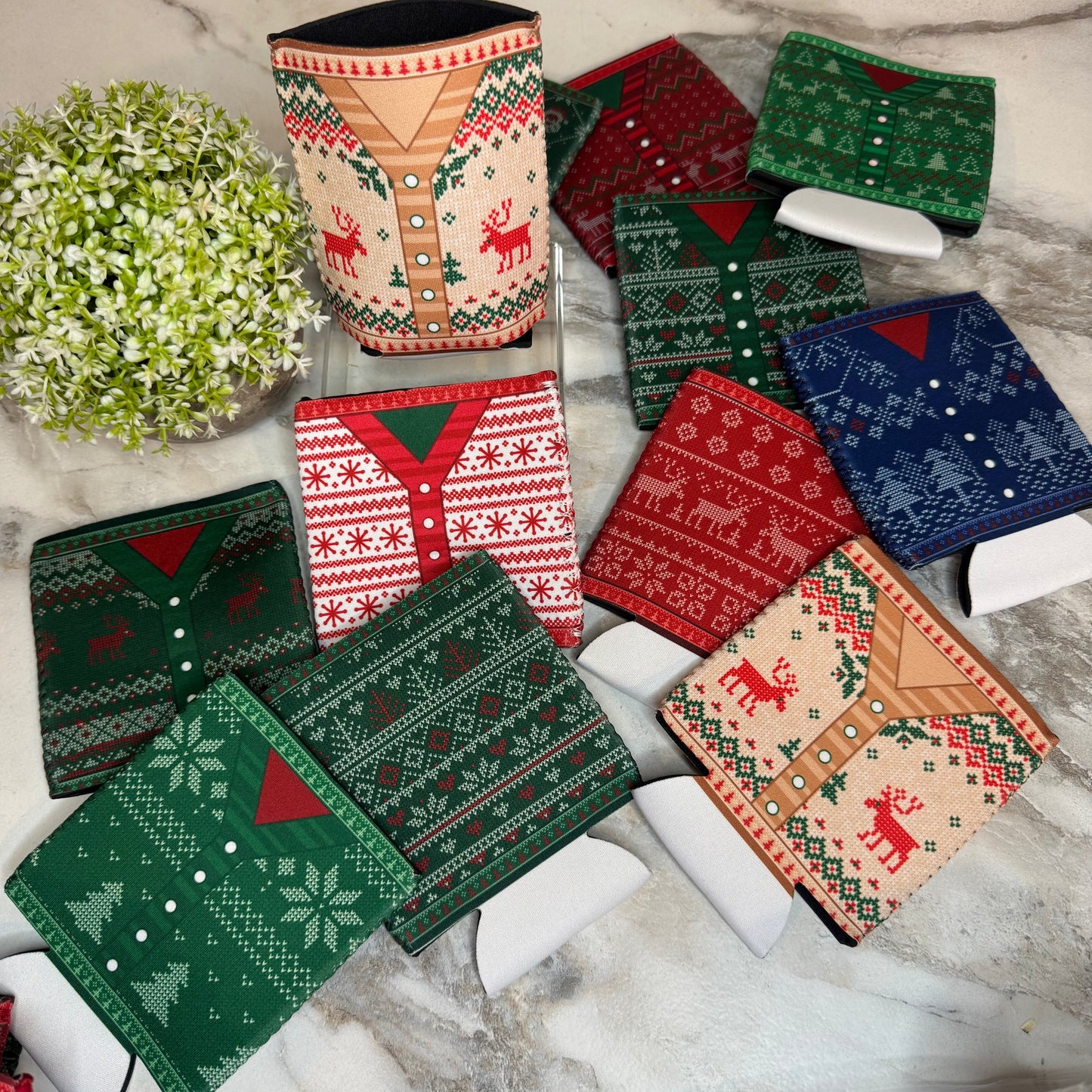 Neoprene Cup Holder Can Koozie Tumbler - Christmas Sweater