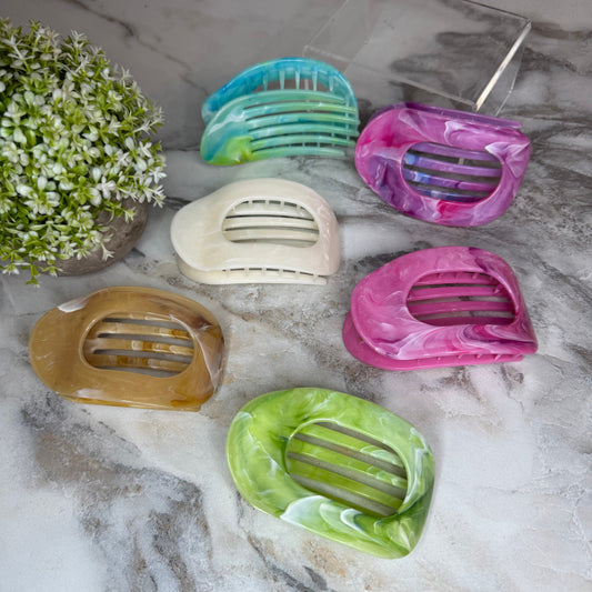 Flat Hair Clip - Large Marble