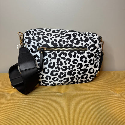 The Roni Nylon Crossbody - Animal Print White with Black
