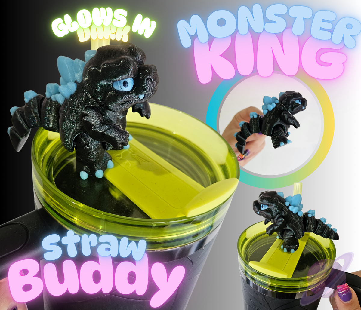 MONSTER KING-3D PRINTED STRAW BUDDY-GLOW IN THE DARK