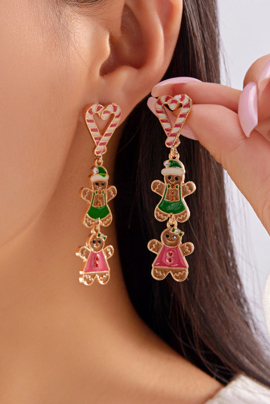 Gingerbread Candy Cane Heart Earrings FB