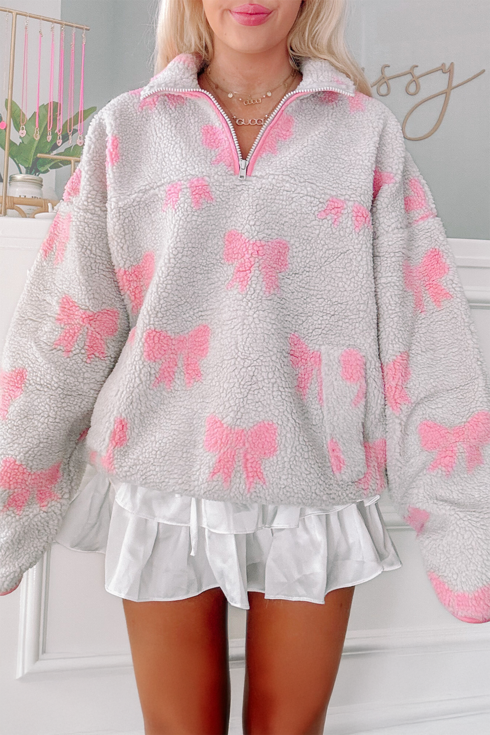 Gray Bow Sherpa Sweatshirt FB