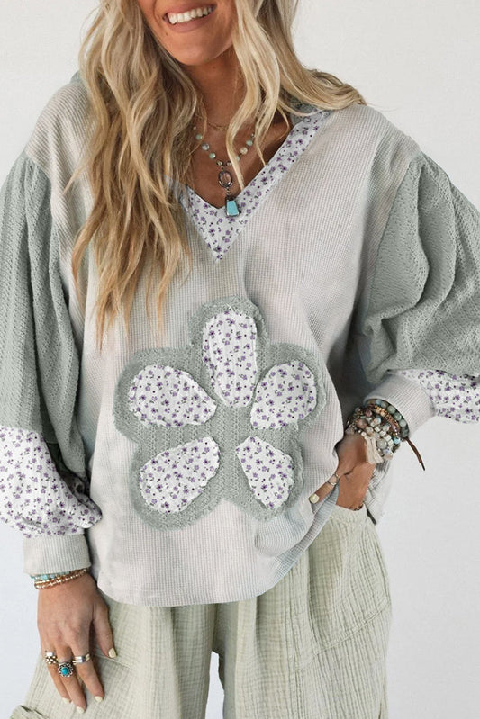 Green Floral Patched Hooded Top FB