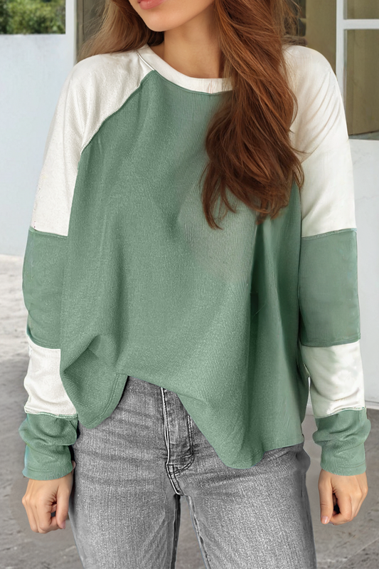 Green Ribbed Colorblock Raglan FB
