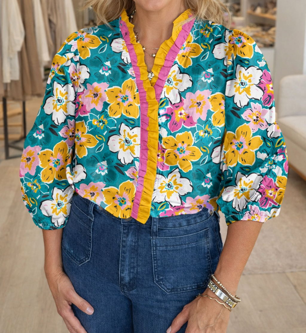 Green Floral Frilled Blouse December.