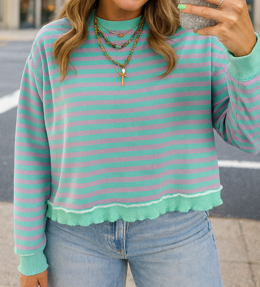 Green Stripe Exposed Seam Sweatshirt FB