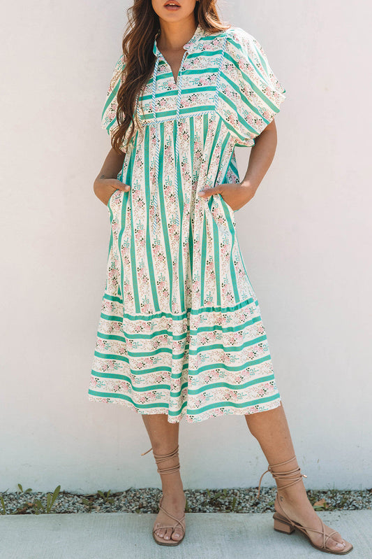 Green Stripe Floral Dress