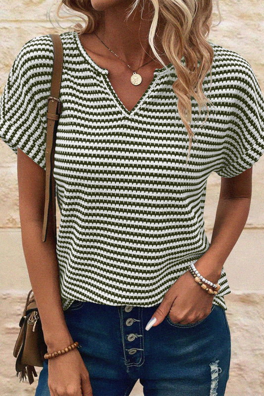 Green Stripe Textured Knit Top
