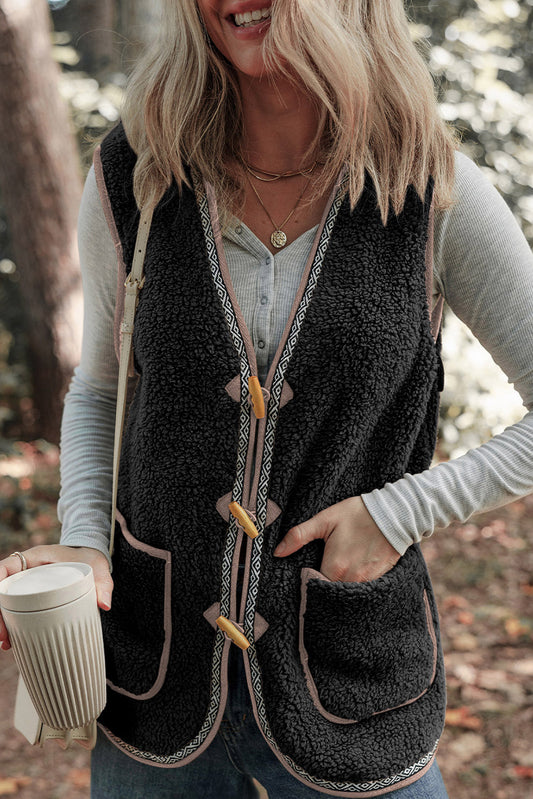 Grey Sherpa Button Vest FB