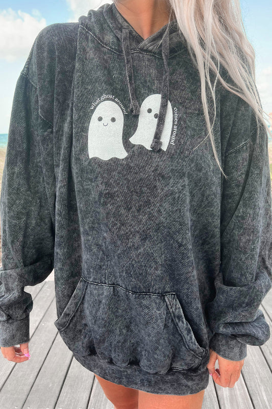 Grey Mineral Wash Ghost Hoodie FB